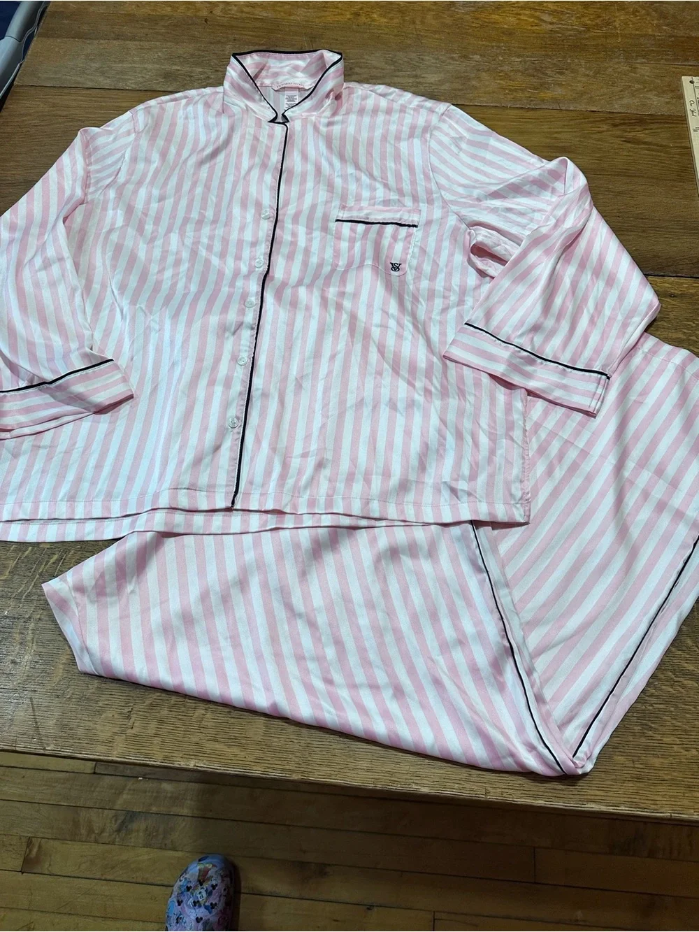 Victoria's Secret sz XXL Pink and White Striped Pajama Set with Black Piping
